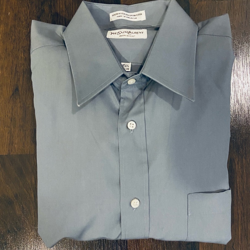 Yves Saint Laurent Gray Long Sleeve Button Down with breast pocket